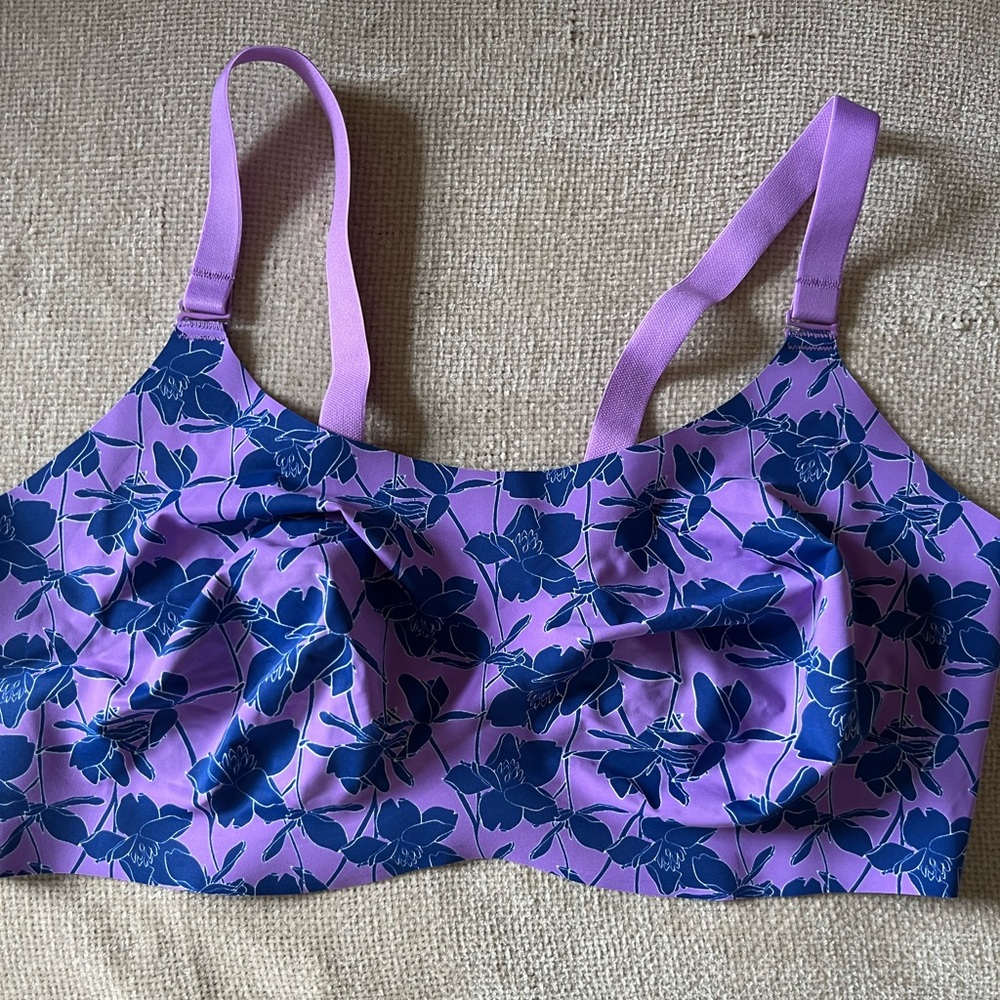 Knix Lavender & Blue Floral Print Lined Wire-Free Bra Size 8